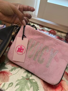 Juicy Couture Pink Rhinestone Logo Wristlet Clutch
